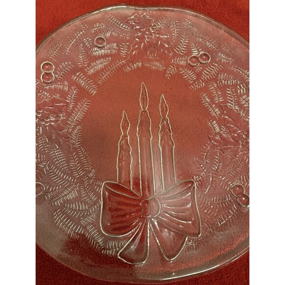 Christmas Vintage Pilgrim Glass Wreath Candle Holiday Serving Platter Plate 12.5 - Picture 4 of 10